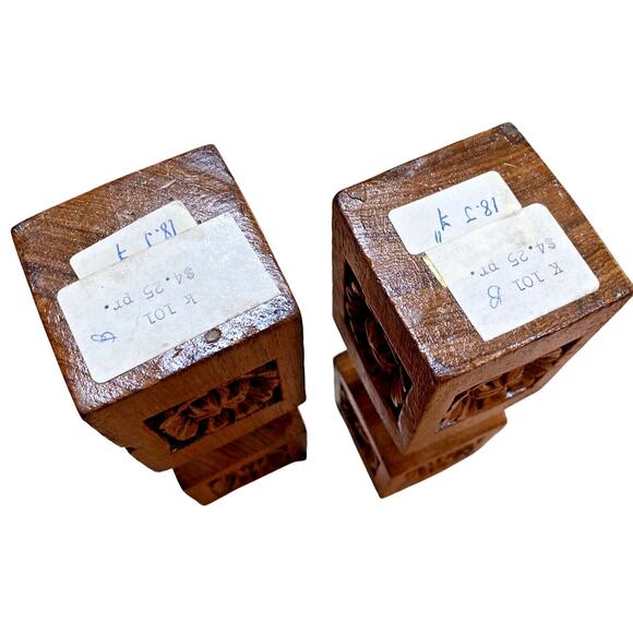 VTG Carved Wood Candlesticks Mid Century Taper Candle Holders Thai Philippines? - Picture 6 of 10